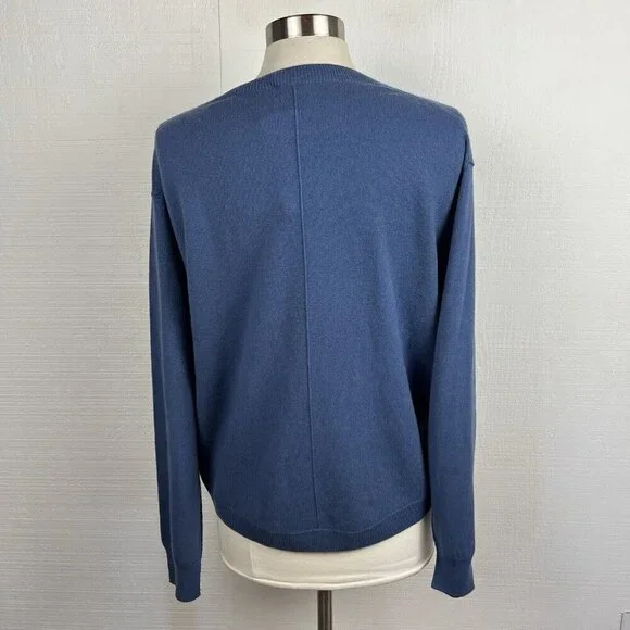 Vince Sweater L Womens New $320 Blue 100% Cashmere Soft Minimalist Pullover - Picture 4 of 11
